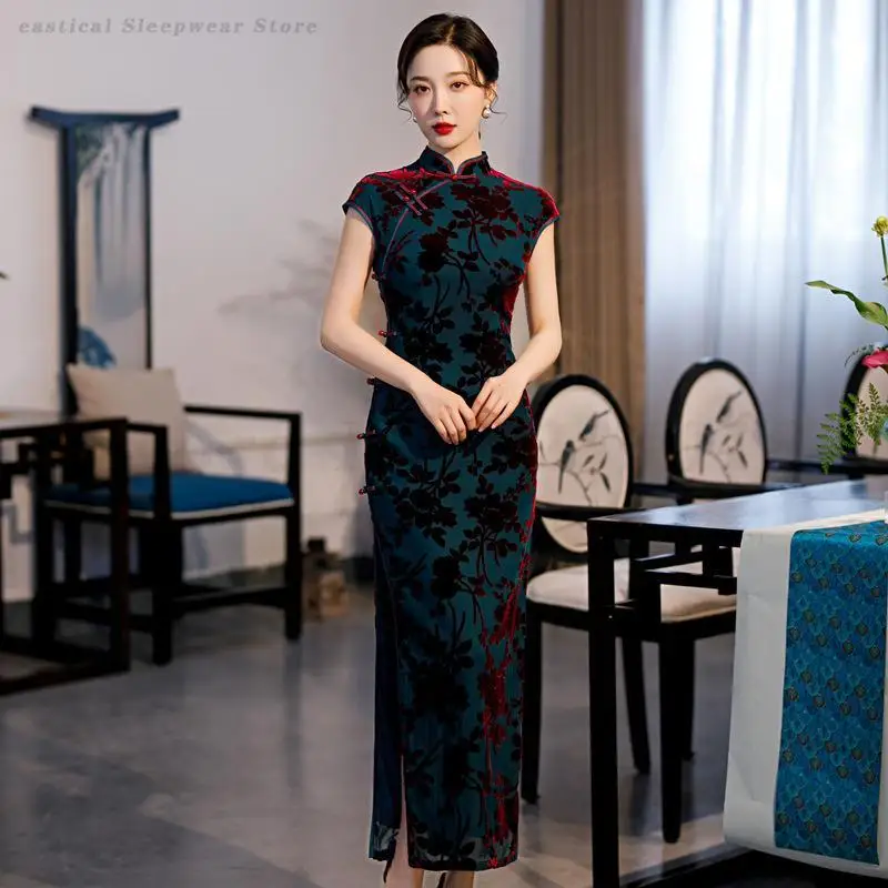 

Женское сексуальное облегающее длинное платье Cheongsam на весну и осень, традиционное китайское платье размера плюс 4XL, Ципао, воротник-стойка, Vestidos