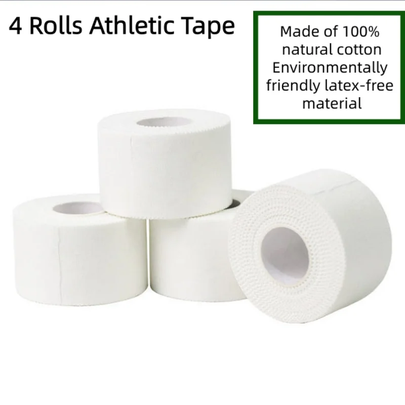 4 Rolls Athletic Tape Cotton Medical Sports Tape Latex Free Easy Tear No Scissors for Physical Therapy ﻿