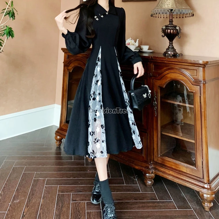 2024 chinese style retro daily improved patchwork cheongsam dress fashion design sense slim qipao elegant lady party lace dress