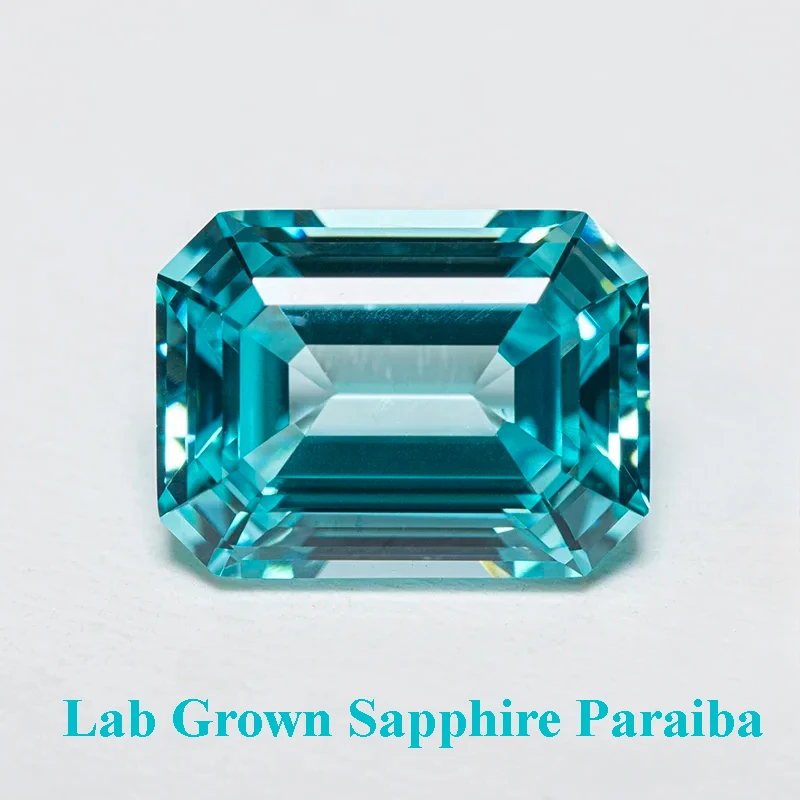 

Lab Grown Sapphire Emerald Cut Paraiba Gemstone for Charms DIY Ring Necklace Earrings Materials Selectable AGL Certificate