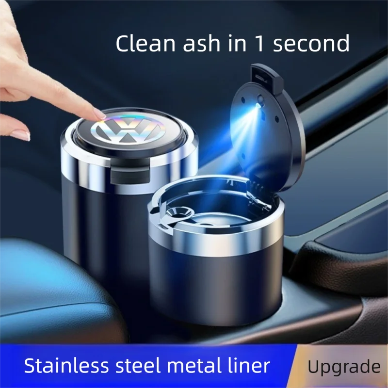 

For VW R Golf Motion GTI Polo Touran Car Cigarette Ashtray Cup With Lid With LED Light Portable Detachable Vehicle Ashtray
