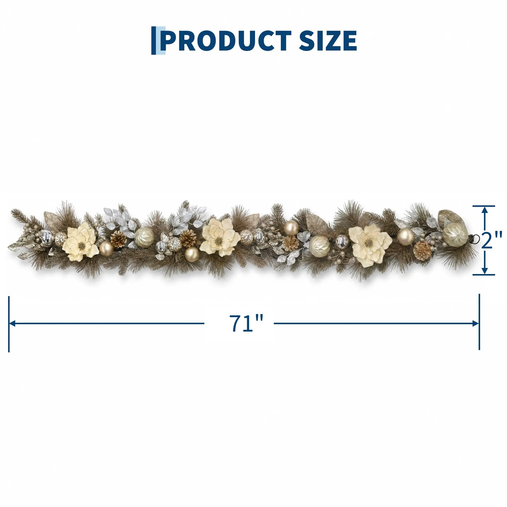 6ft Pre-Lit Christmas Garland With 20 Battery Led Lights, 8 Modes Timer, Gold Silver Ball Ornaments For Mantel Stairs Fireplace Decor - view 3