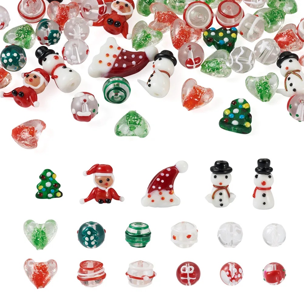 50pcs/box Christmas Handmade Lampwork Glass Beads For DIY Bracelet Necklace Dangle Earring Jewelry Making Crafts Decor Gifts