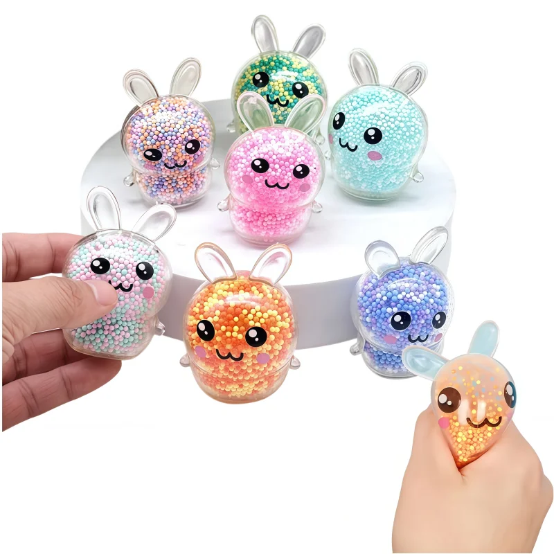 1-6PCS Squishy Bunny Stress Balls with Light Stress Relief Toy Girls Kids Fidget Toys Colorful Rabbit for Easter Basket Stuffers