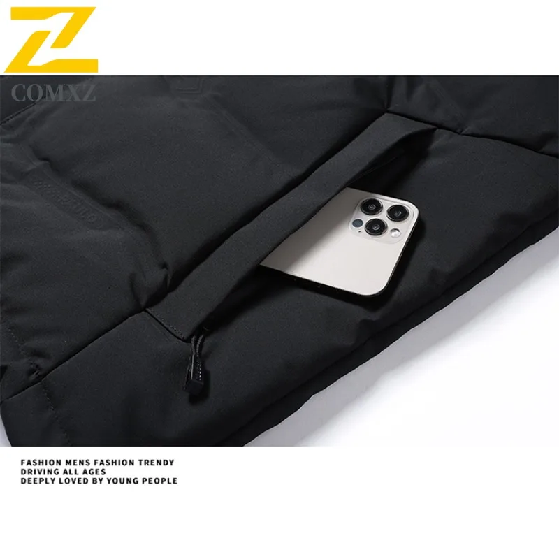 COMXZ Winter Puffer Coat Mountain Print American Style Padding Coat Trendy Versatile Stand Collar Thermal waterproof Outerwear