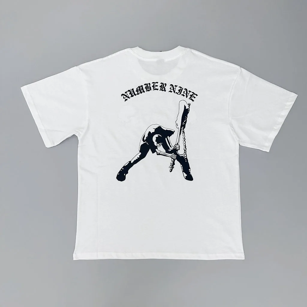 KK11 Number Nine N9 Skeleton Guitar Short Sleeve T-shirt Vintage Pop Print Black and White Couple