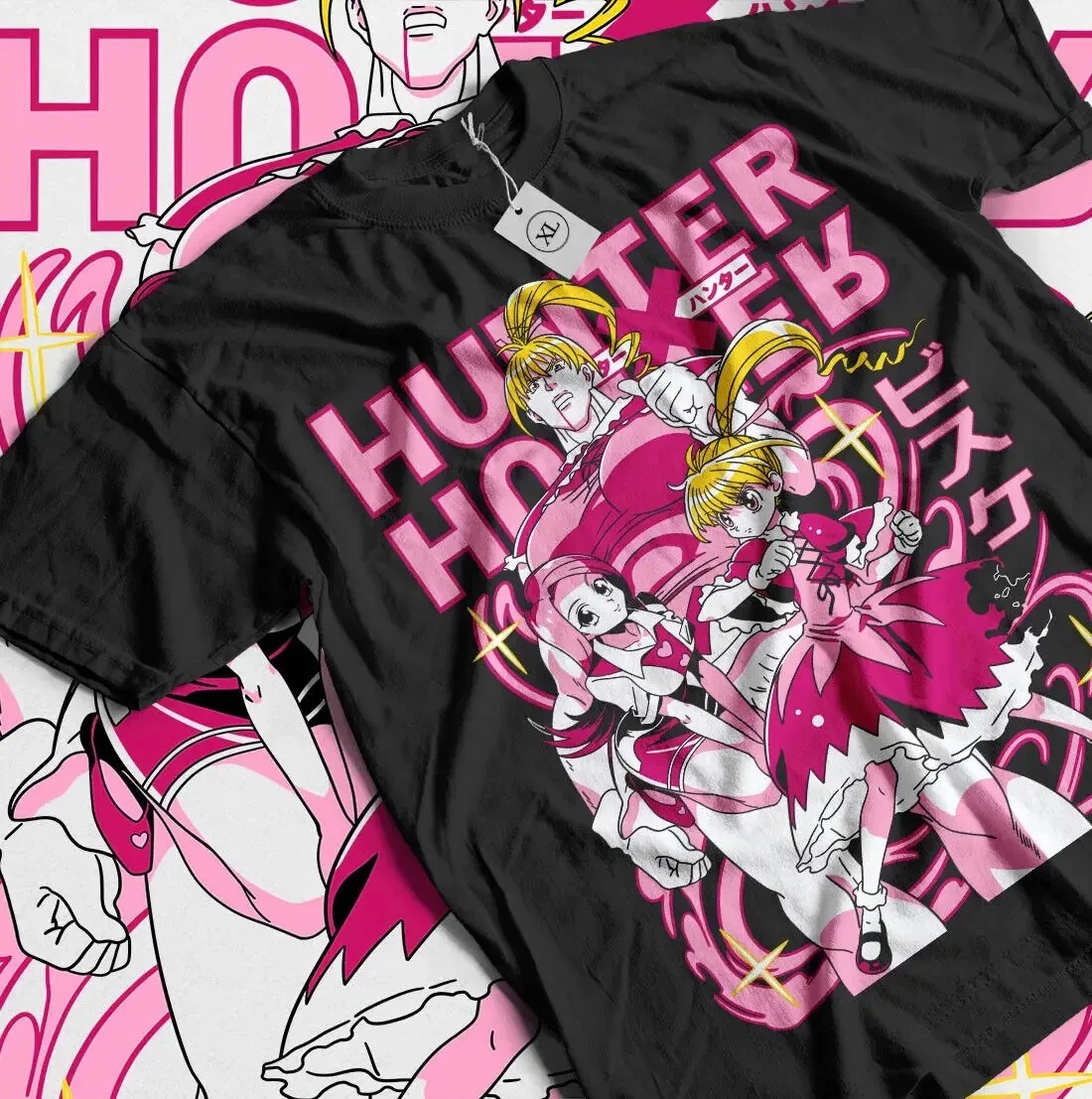 Hunter X Hunter Print Retro Fashion Oversized Unisex Fashion Street Casual Tee, Classic Loose Streetwear Trendy Cotton Couples