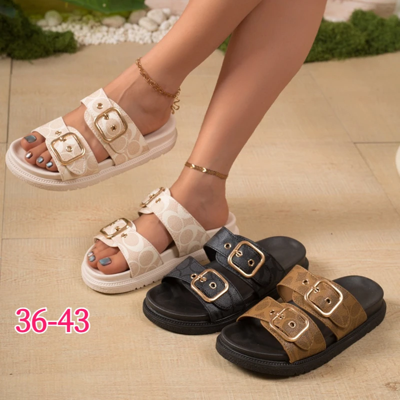 Image of Damen-Slipper mit Doppelschnalle, Damenschuhe mit dicker Sohle, rutschfeste Plateau-Slipper für Strand, Outdoor, Freizeitschuhe für Damen