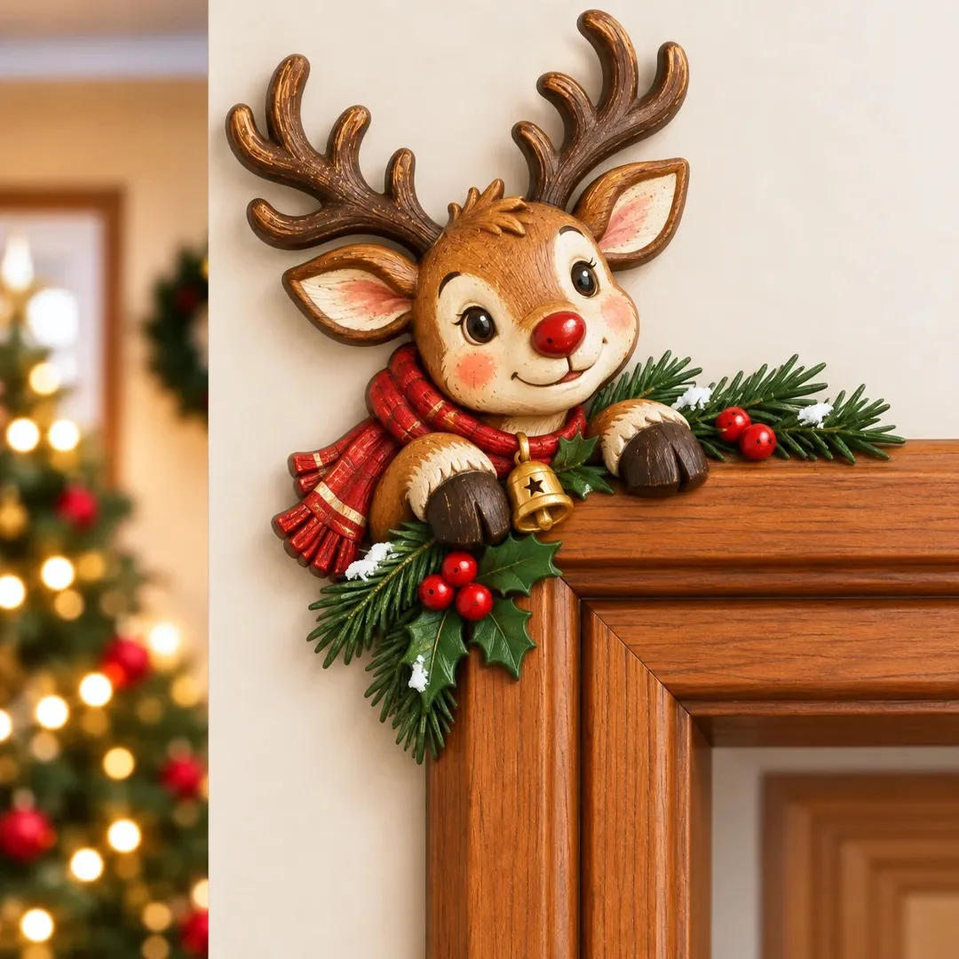 2026 Houten Kerstdeurhoekdecoratie, Kerstman Sneeuwpop Rendier Cartoon Hangende Hanger, Kerstdeurkozijn Ornament voor Feest en Huis