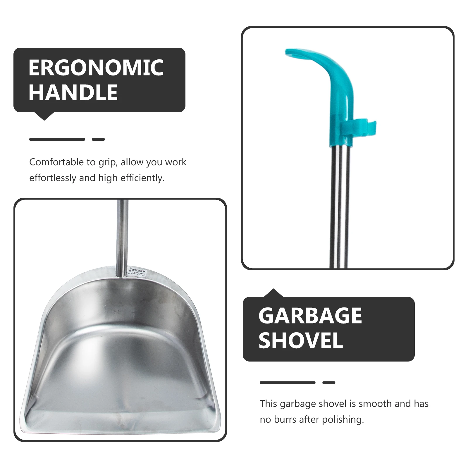 

Stainless Steel Dustpan Long Handle Trash Shovel Ergonomic Grip Lightweight Storage Kitchen Cleaning Home Supplies