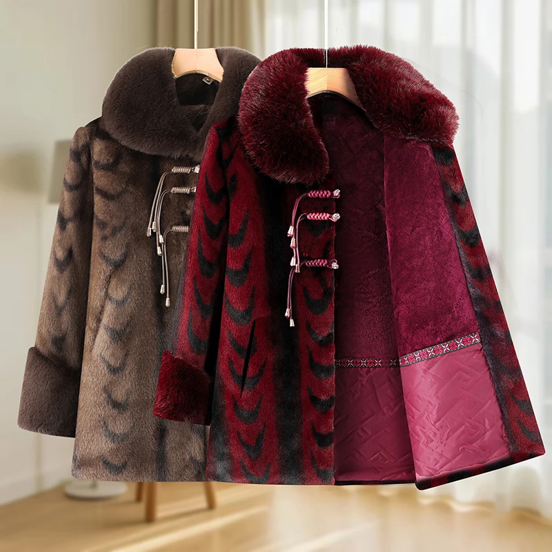 

Middle Aged Elderly Women Mink Coat Winter Thicken Cotton Padded Faux Fur Jacket High End Grandma Velvet Fur Overcoat