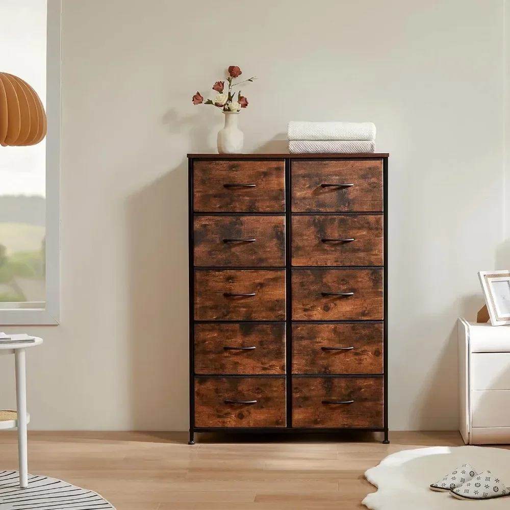 

q Dresser for Bedroom with10 Drawers, Fabric Storage Tower-Organizer Unit for Bedroom, Living Room, Closets & Nursery Dresser