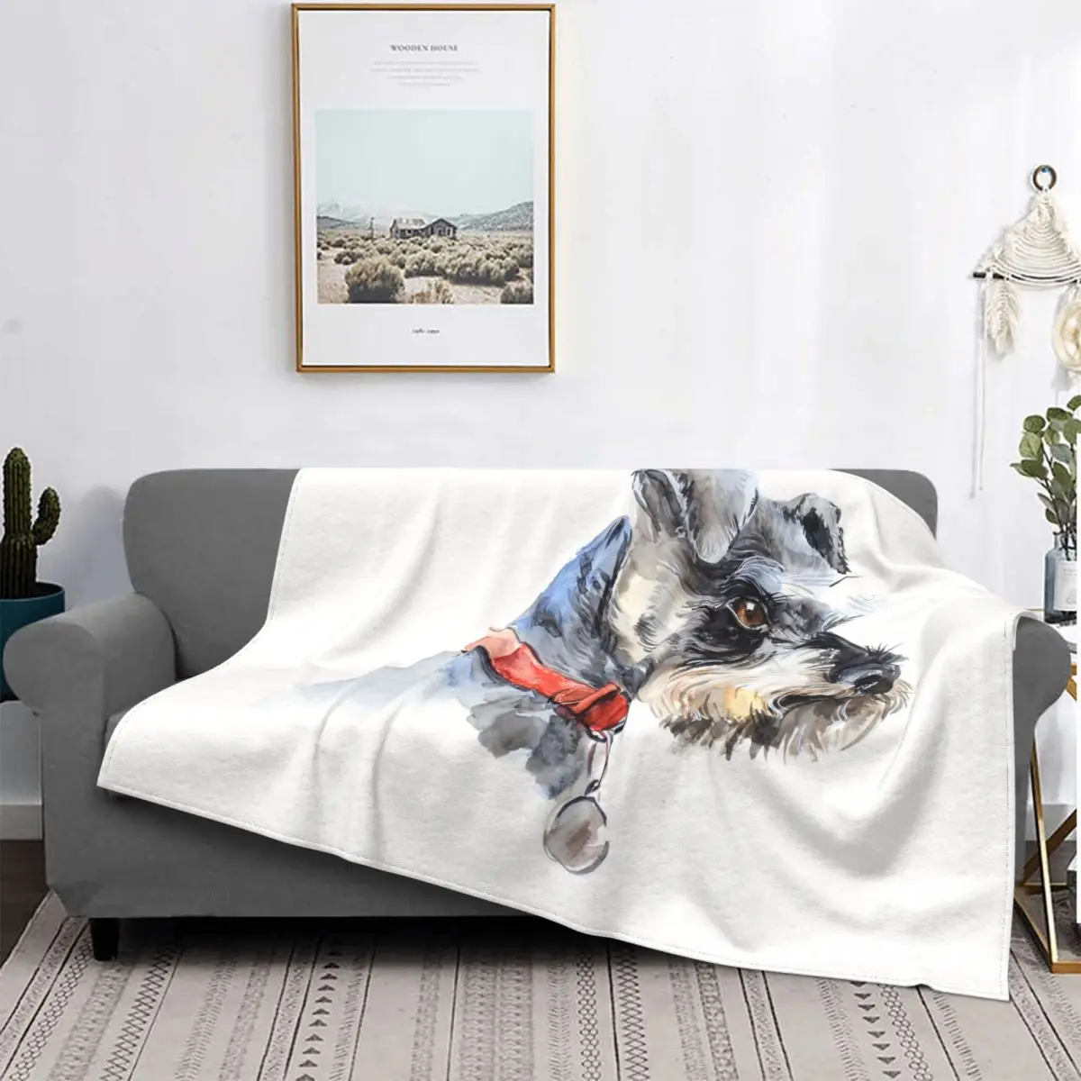 Schnauzer Portrait Dog Lover Man Blanket Fleece All Season Multifunction Super Warm Throw Blankets For Office Plush Thin Quilt