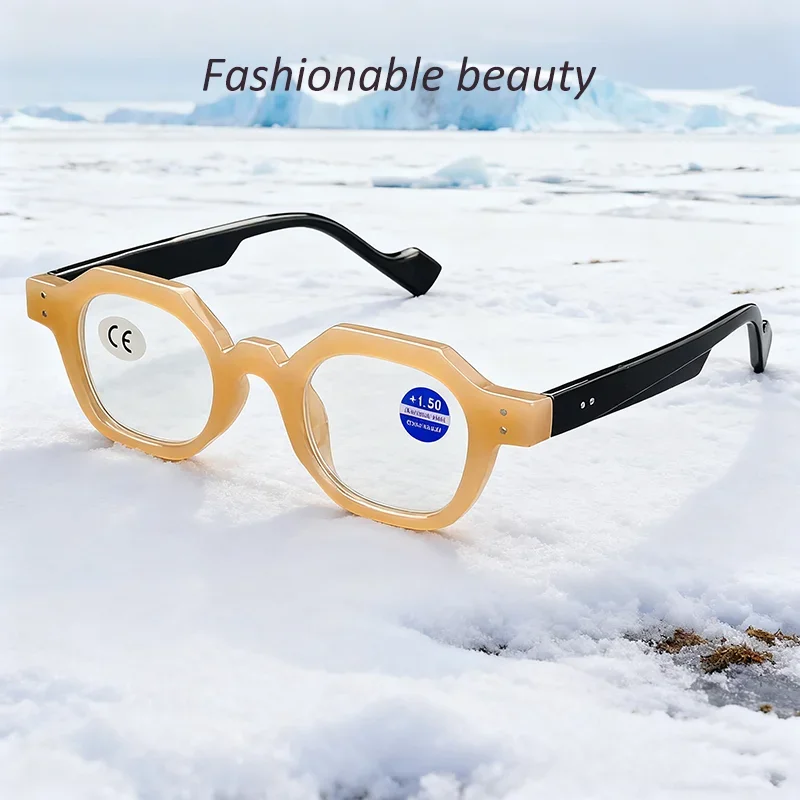 Neue modische polygonale Lesebrille, Retro-Rahmen, blau blockierend, winddicht, leicht, Outdoor-Brille für Damen und Herren – Detail 1