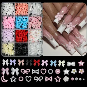 Misturado Resina Bowknot Nail Art Decorações, 3D Encantos Acrílicos, Kawaii Arco Colorido, Strass DIY Manicure Ferramentas Peças, 12 Grades/Caixa 8 principais vendas unhas de noiva - №6