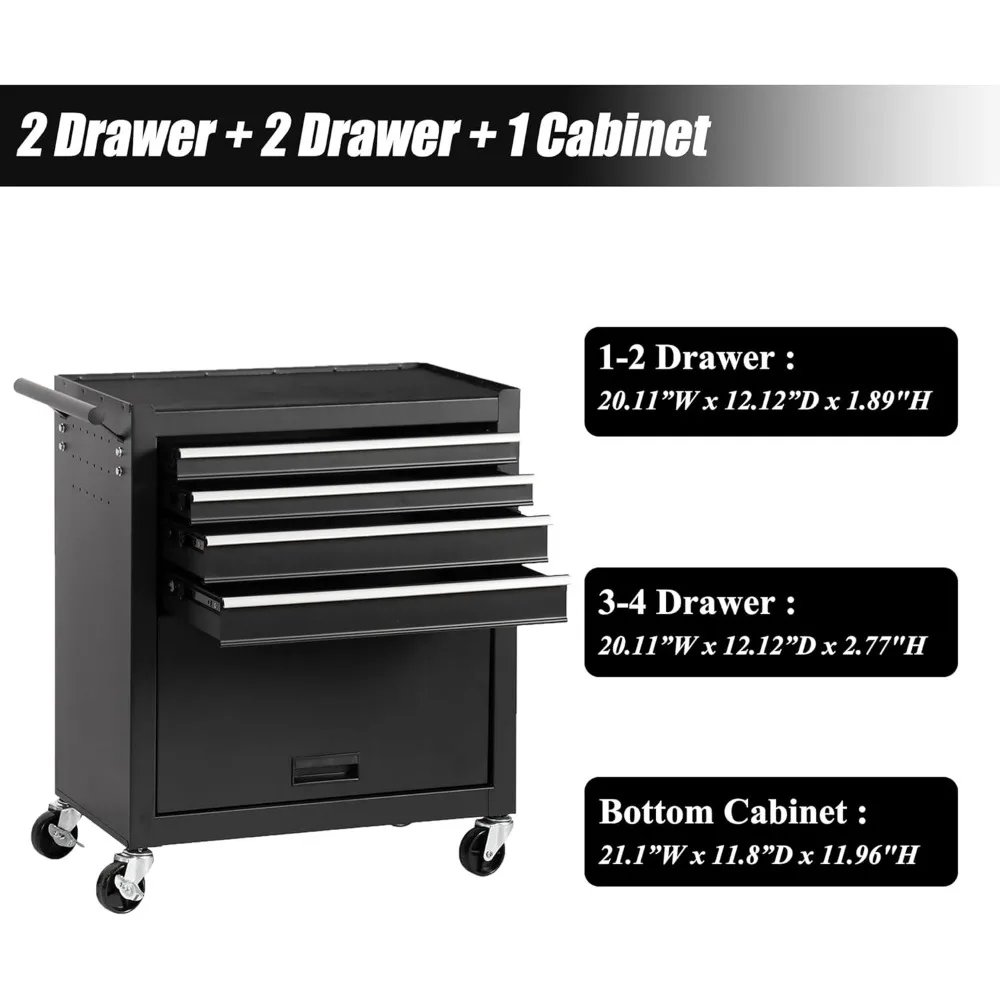Multifunctional Rolling Storage Tool Chest with 4 Drawers, Heavy Duty Toolbox Organizer on Wheels for Garage and Workshop