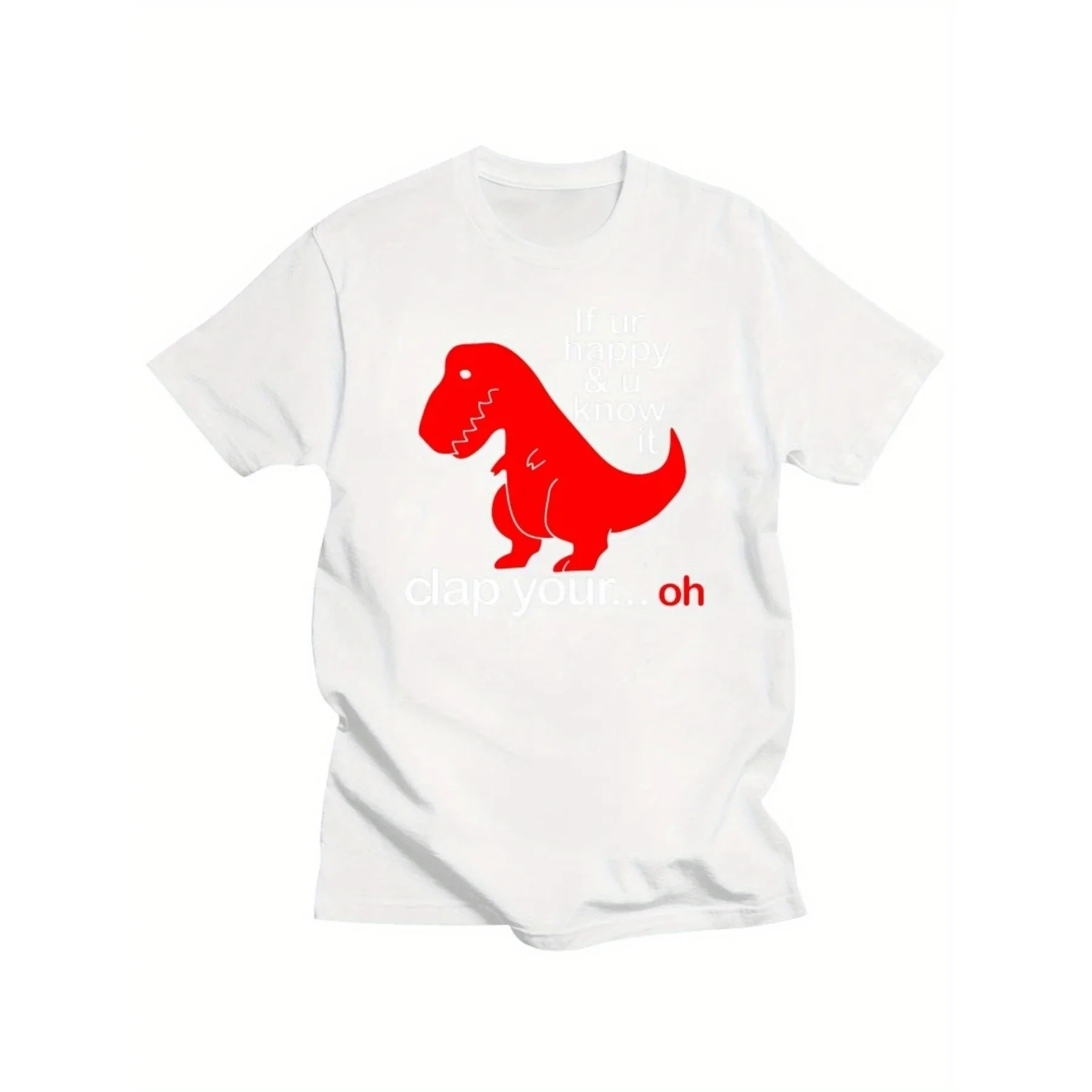 Funny Dinosaur Clap Your Oh Graphic Cotton T-Shirt Casual Short Sleeve Tee for Men
