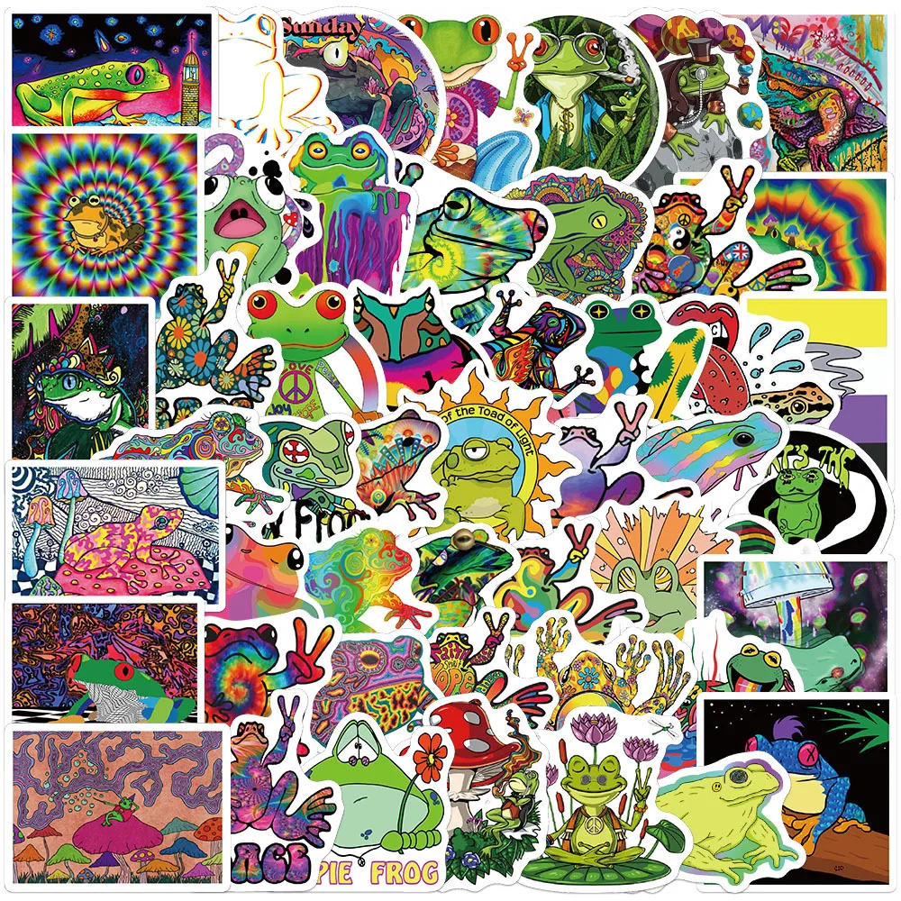 

10/30/50pcs Colorful Psychedelic Frog Cartoon Stickers Decals Skateboard Helmet Phone Laptop DIY Aesthetic Graffiti Sticker Pack