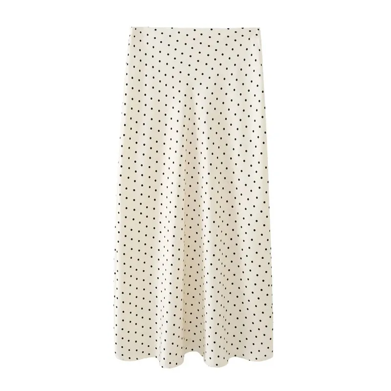 Fanan Women's Polka Dot Midi Skirt High Waisted Satin Slip Skirt Vintage A-Line Bias Cut Flowy Skirt Spring Summer 2026
