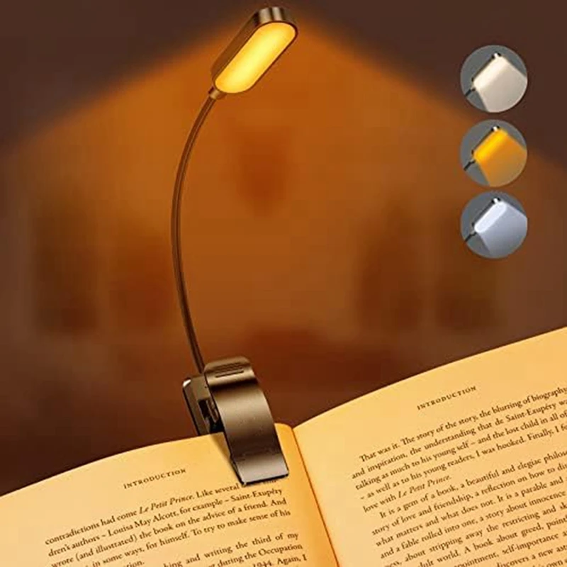 قابلة للشحن كليب على LED كتاب القراءة مصباح ، ضوء صغير ، ومناسبة لقراءة السرير ، العناية بالعين ، 3-لون درجة الحرارة
