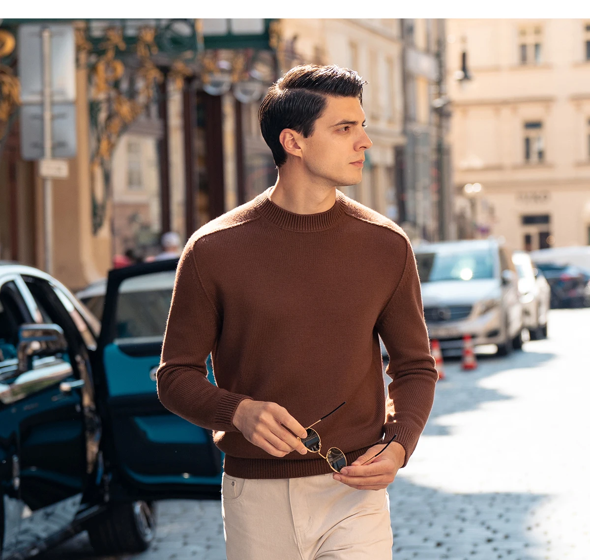 

Semi-turtleneck pure cashmere sweater autumn and winter new men's bottoming solid color sweater