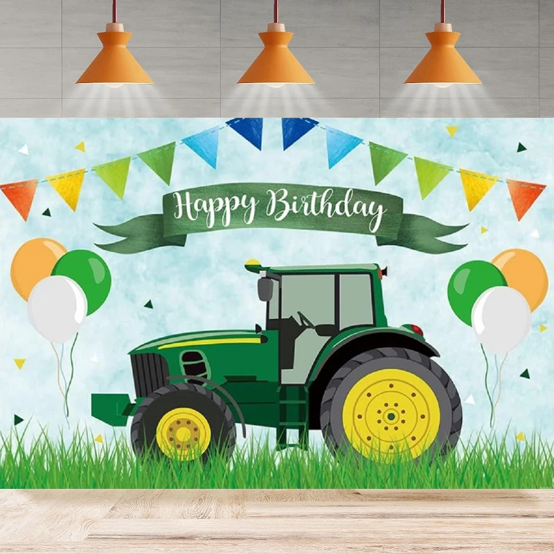 

Tractor Theme Photography Backdrop Green Grass Farm Happy Birthday Party Backyard Boy Background Wall Home Party Decor Banner