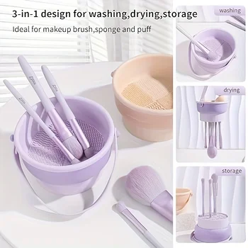 Silicone Makeup Brush Cleaning Bowl Tool Set - Powder Puff Washer and Sponge Storage…