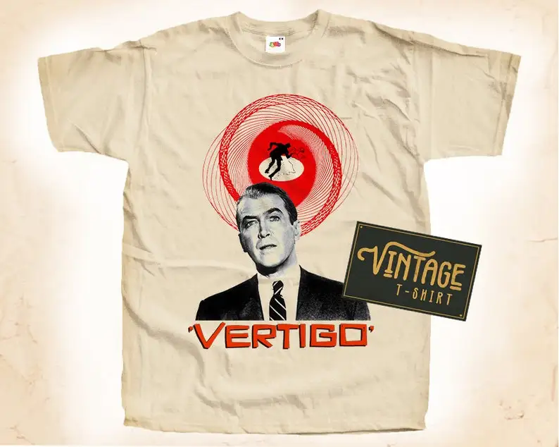 

Vertigo T shirt Tee Natural Vintage Cotton Movie Poster Beige All Sizes