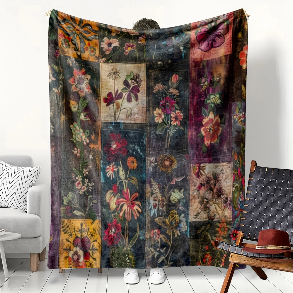 1 Stück Vintage-Decke mit Blumenmuster und Wildblumen, weiche Flanelldecke, dünne Decke für Zuhause, Büro, Reisen, Camping, perfekte Geschenke für den Einsatz in vier Jahreszeiten