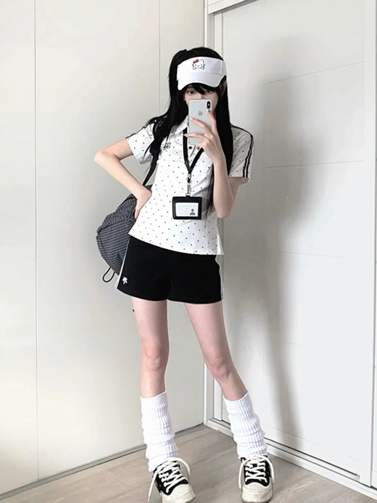Black Polka Dot  Shirt Short Sleeve Sporty Fashion Casual Design Gymwear Polyester Fiber Slim Fit Creative Pattern