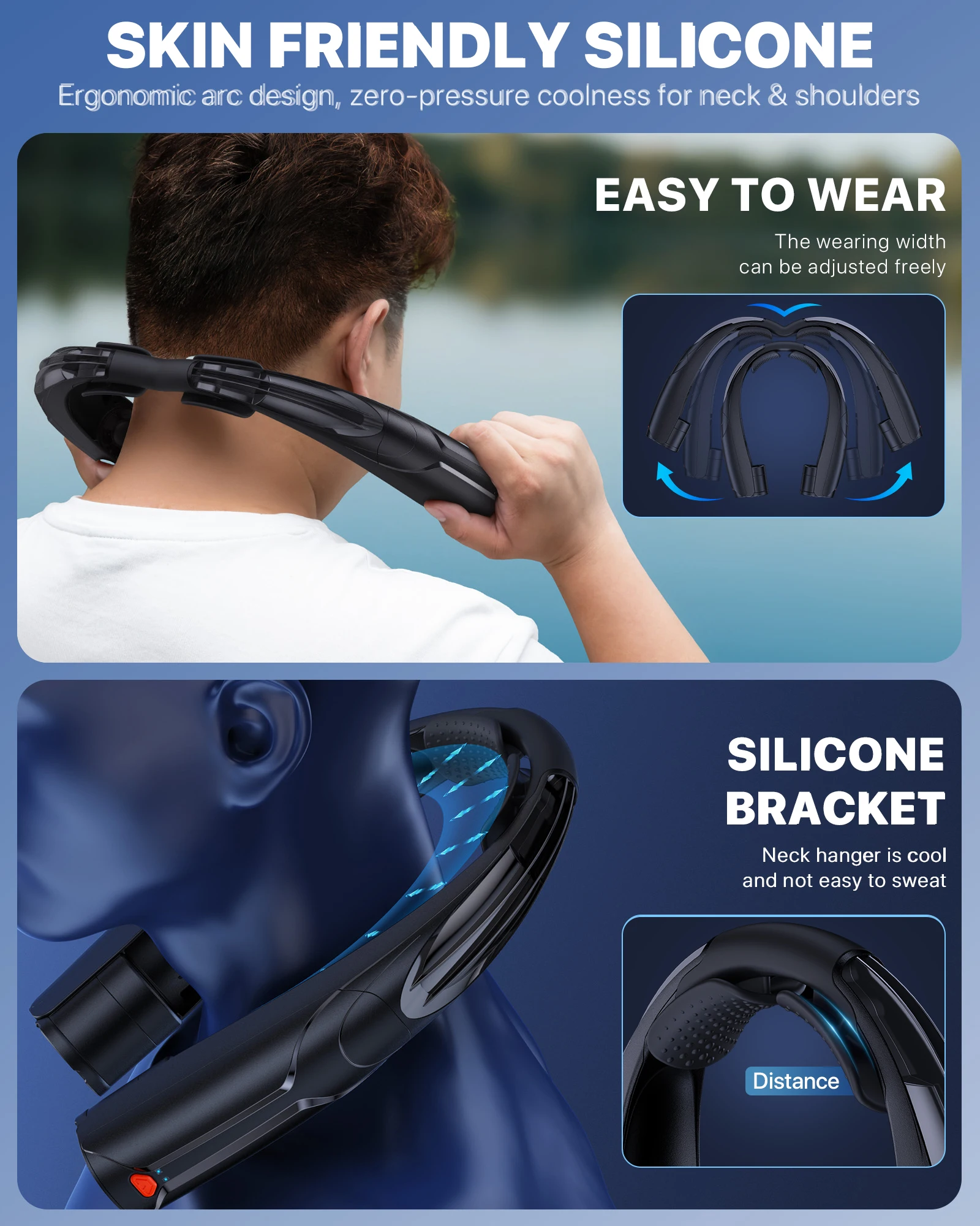 مروحة رقبة محمولة بدون استخدام اليدين ببطارية 6000 مللي أمبير في الساعة USB-C قابلة لإعادة الشحن فائقة الهدوء 4 سرعات قابلة للتعديل مثالية للسفر في المكتب في الهواء الطلق