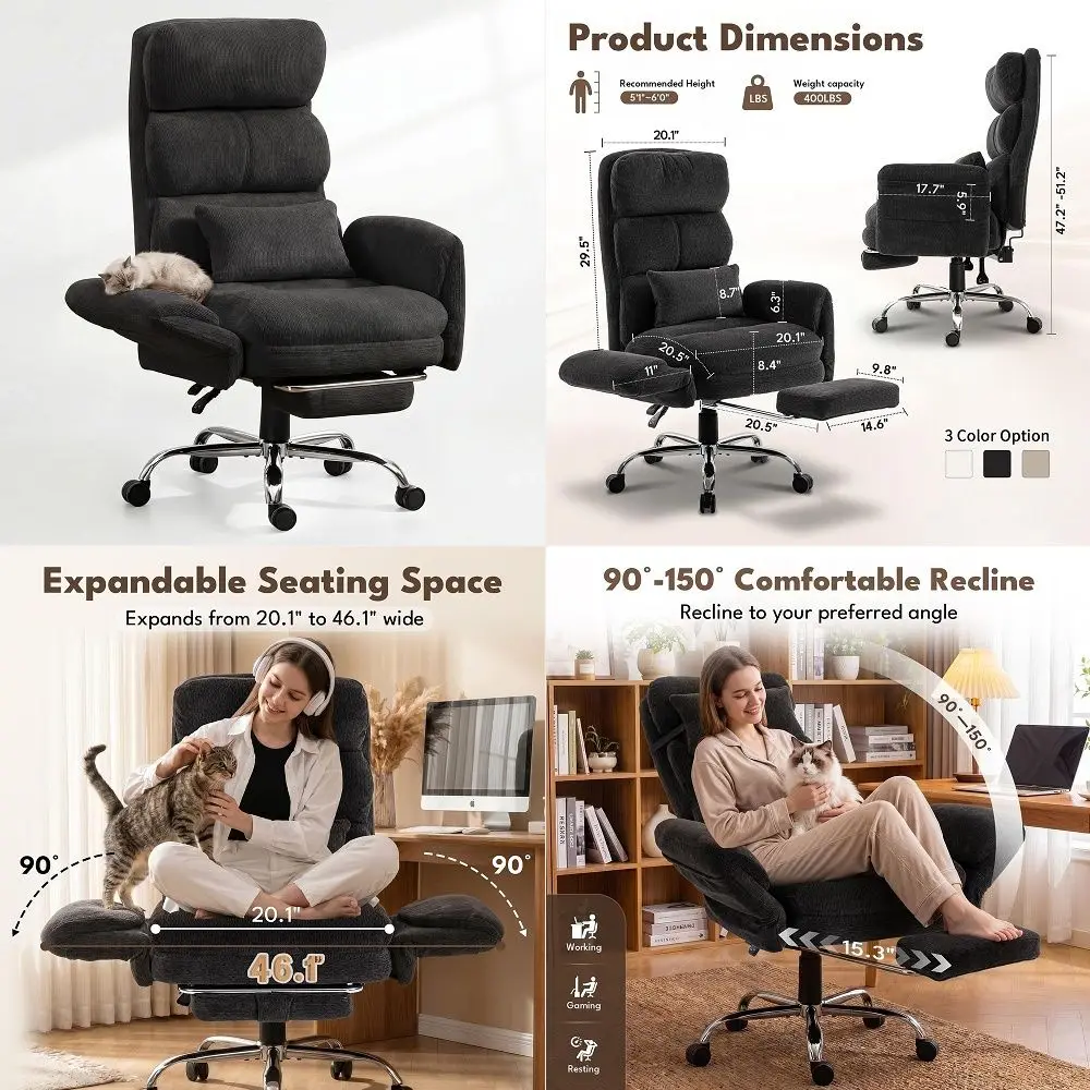 Cross Office Chair, Cloud Desk Computer Chair with 5Position Adjustable Armrests amp Headrest for Pets amp Cross Legged Sitting