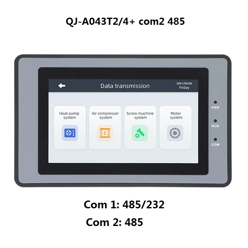 Huaqingjun HMI da 4,3 pollici RS485 232 422 Comunicazione DC10-30V Modbus RTU Interfaccia umana resistiva per PLC