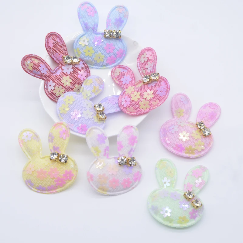 16Pcs 35*43mm Padded Sequins Rabbit Appliques for Clothes Hat Shoes Sewing Patches DIY Headwear Hair Clips Bow Decor