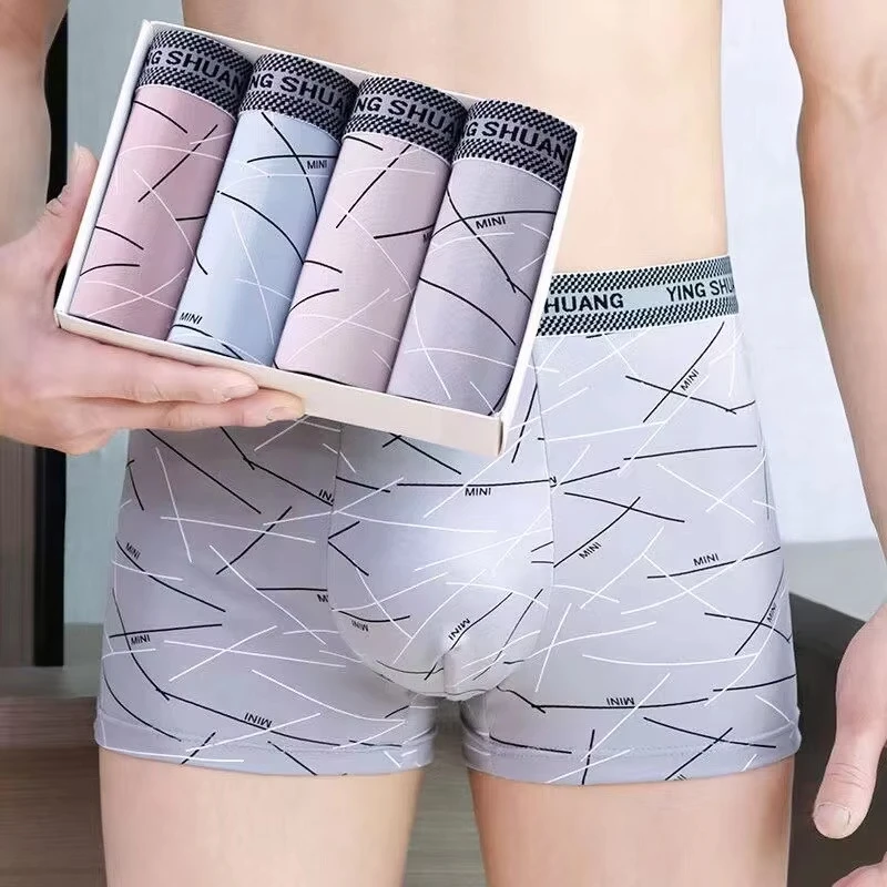 4PCS/Lot Men's Panties Striped Printing Student Quick Drying Man Underwear Boxers Sexy U Convex Male Breathable Sexy Underpants image 2