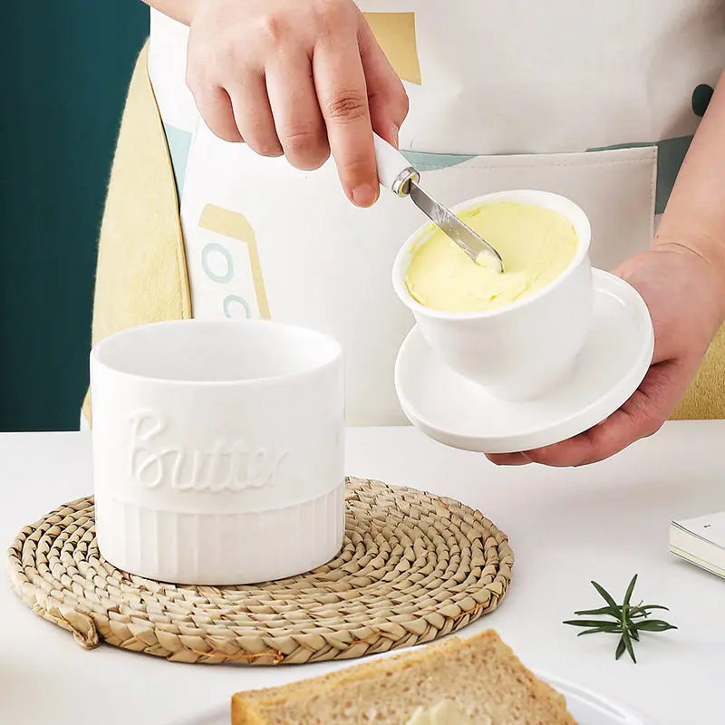 Butter Crock with Water Line, Ceramic Butter French Keeper Dish with Lid for Fresh Spreadable Butter