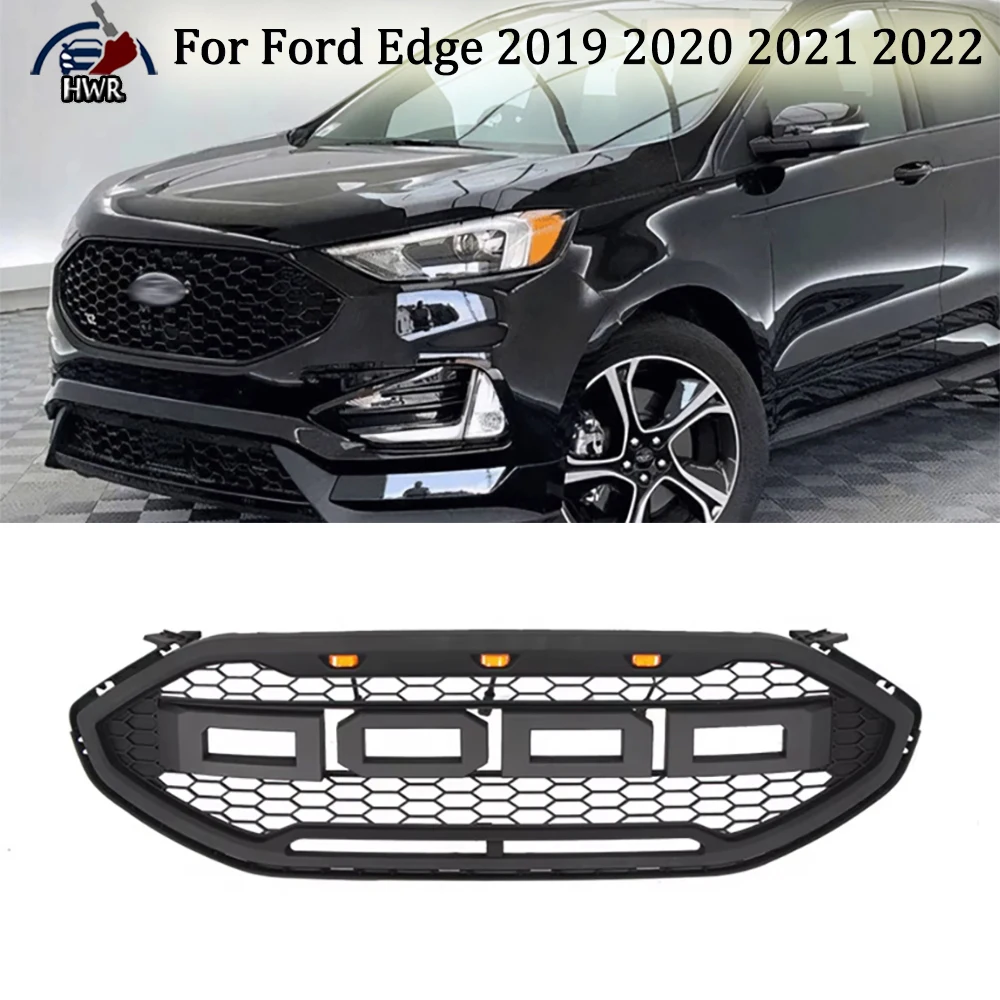 

Suv Sporty Appearance Front Bumper Grille For Ford Edge 2019 2020 2021 2022 Honeycomb Amber LED Lights Car Guard Grid Parts
