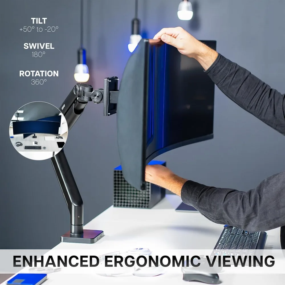 

Heavy Duty Aluminum Ultrawide Monitor Tension Arm for 49 inch Screens up to 44 lbs, Premium Desk Mount Monitor Stand Designed