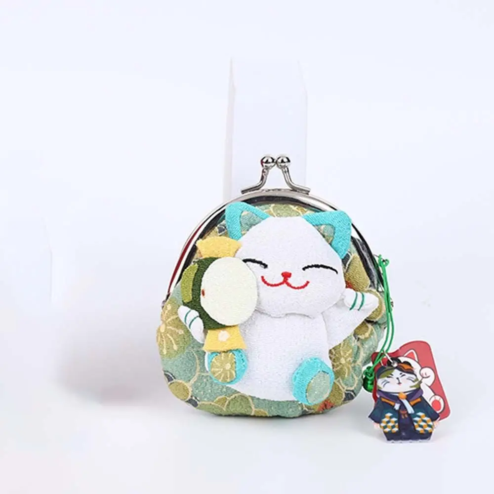 

Retro Japanese Style Maneki Neko Coin Purse Doll Wallets Lucky Cat Clutch Bag Storage Bag Flower Printing Card Holder Women