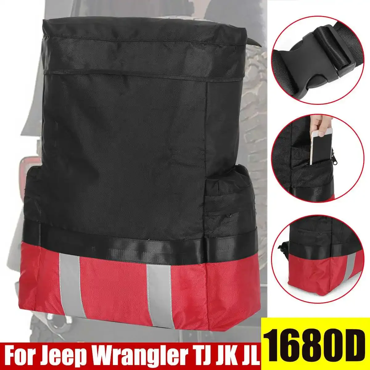 1680D Oxford Leather Spare Tire Bag Truck 60L Camping Equipment Vehicle Spare Tire Garbage Bag  For Jeep Wrangler TJ JK JL SUV