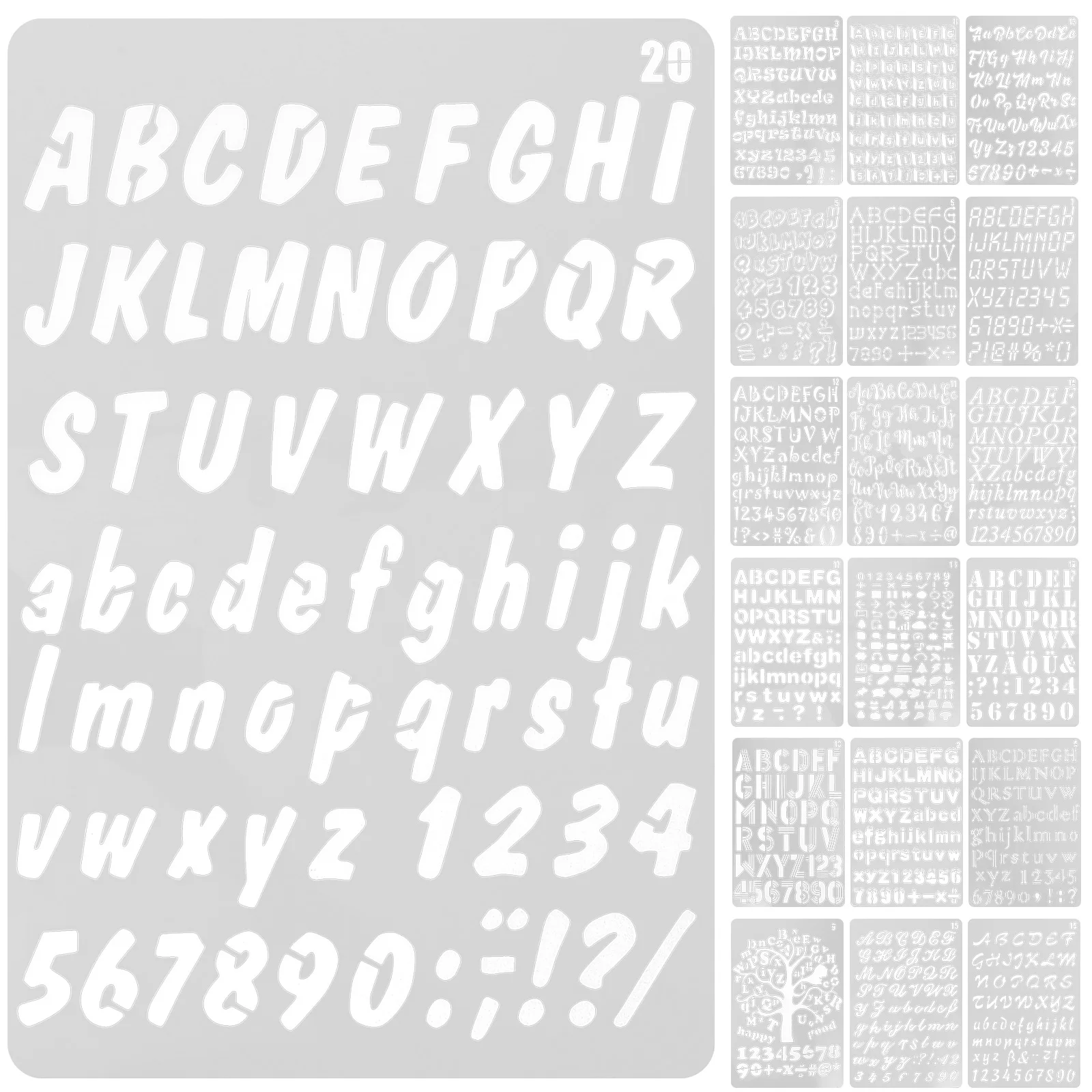 

20pcs Multi-Function Letter Drawing Stencils Plastic Number Alphabet Templates Reusable Painting Stencils For Wood Walls Canvas