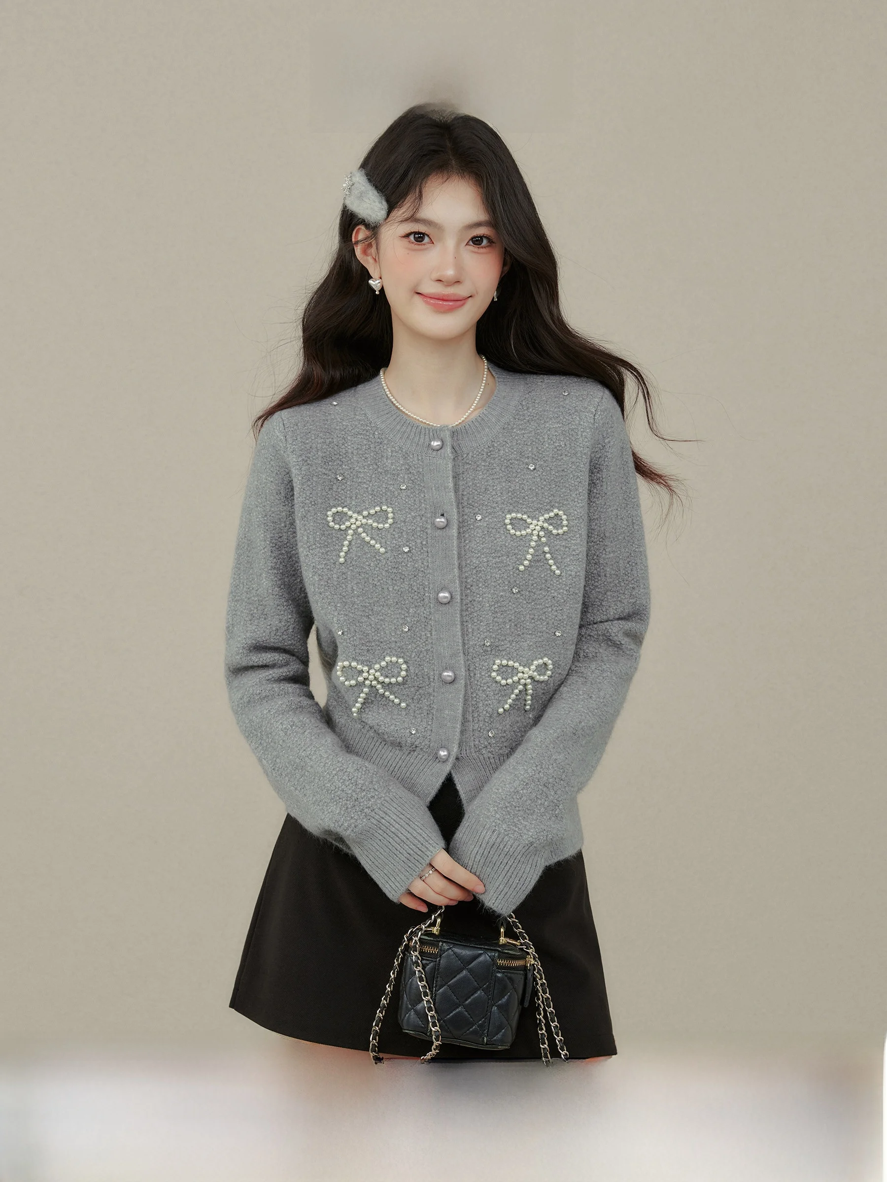

Ele Knot Sweater Jaet Women's Autumn Winter Open Cardigan Inner irt Sweet Sle Straight Tube pe Long Sve