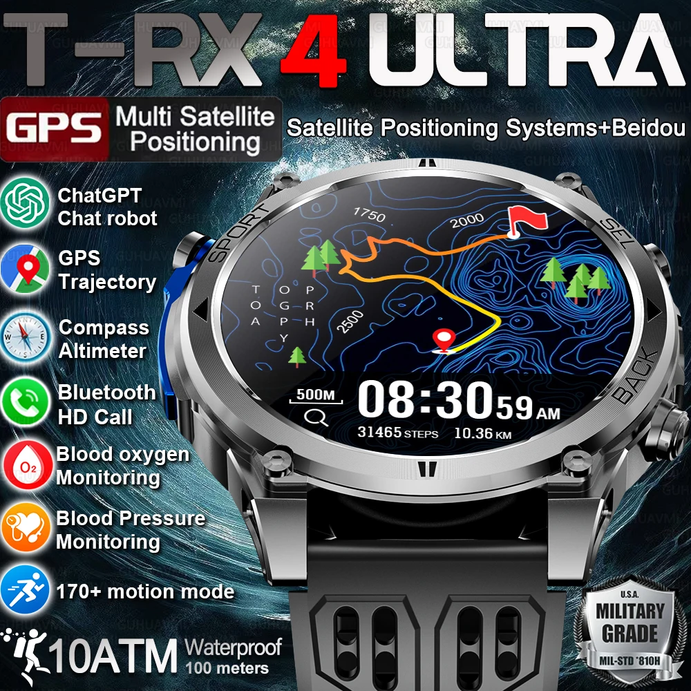 2026 Hot Sales Outdoor Durable GPS Sports Smart Watch Built-in GPS 850mAh Battery 10ATM Waterproof 1.70