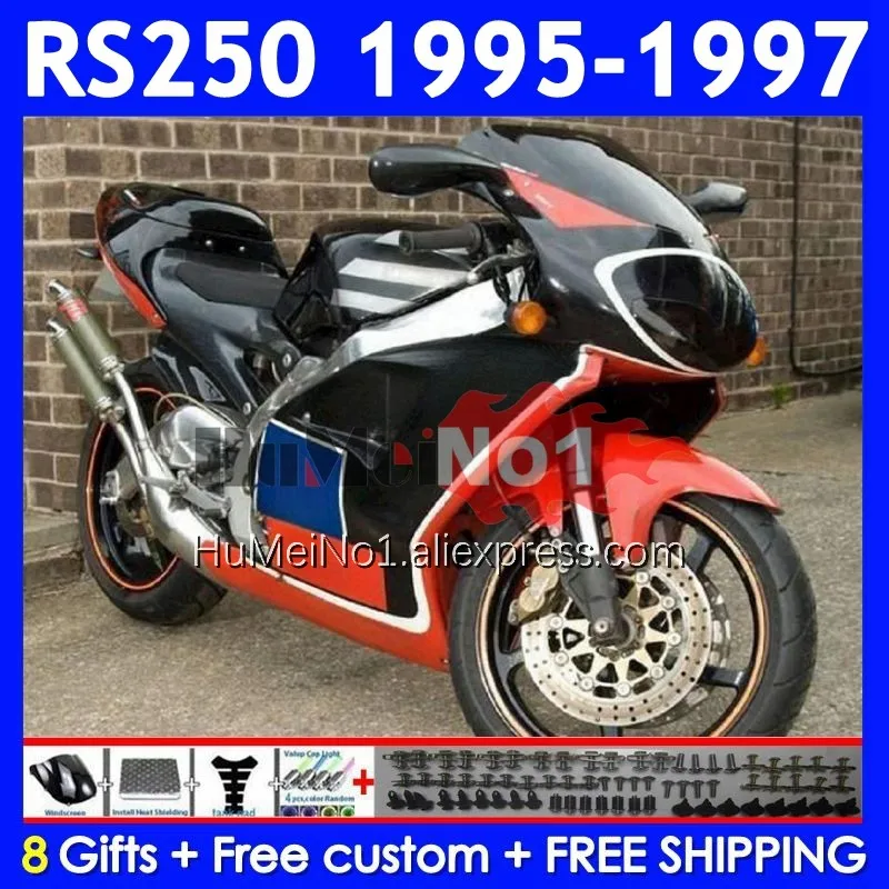 Body For Aprilia RS250 RSV250RR black red RS-250 RSV250 R 317No.6 RS 250 RSV 250 R RR 1995 1996 1997 RS250R 95 96 97 Fairing