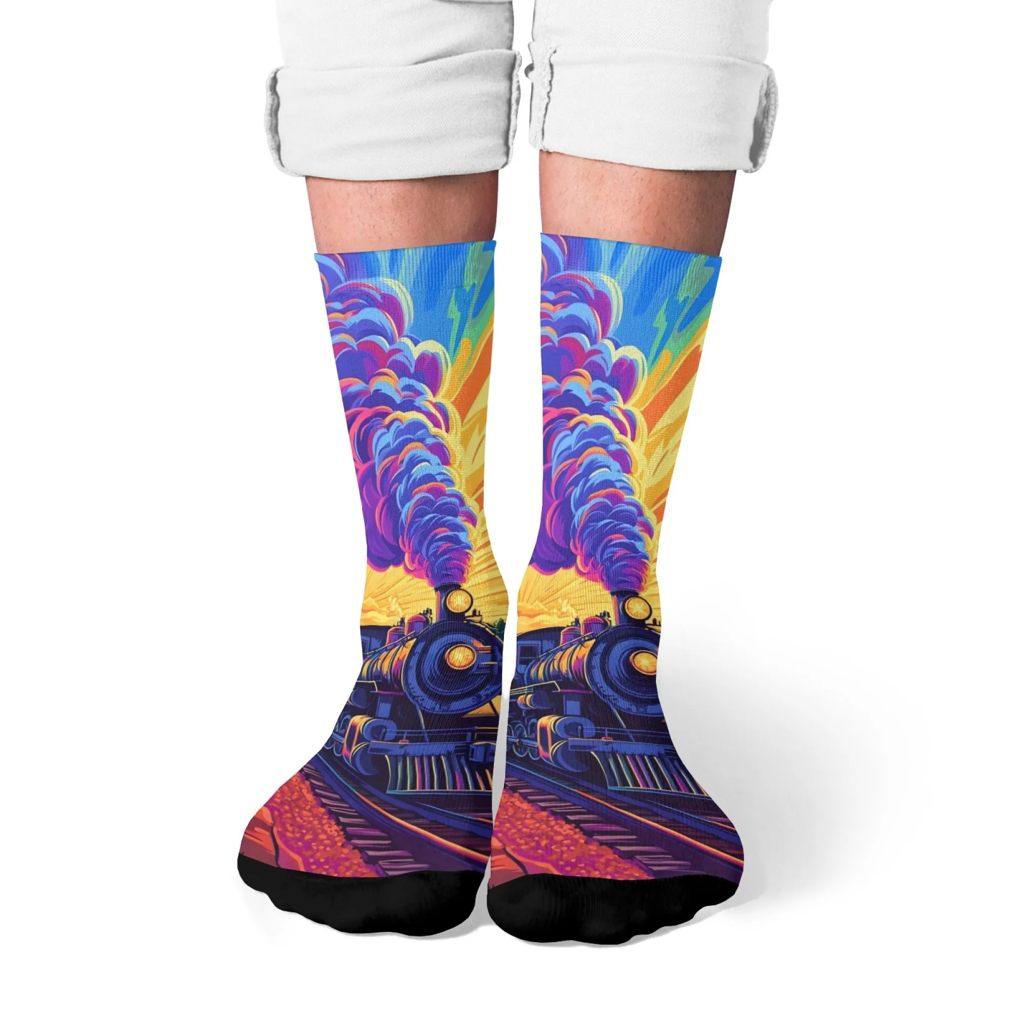 

Retro Steam Train Men's Socks Novelty Funny Pop Art Comic Socks Gift Comfortable Soft Warm Non-slip Casual Fashion Sports Socks