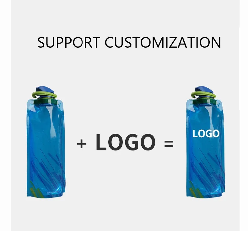 50Pcs Logo Printing Outdoor Cycling Water Bottle Portable Sports Bottle Folding Water Bag Gift Promotion Customized Packaging