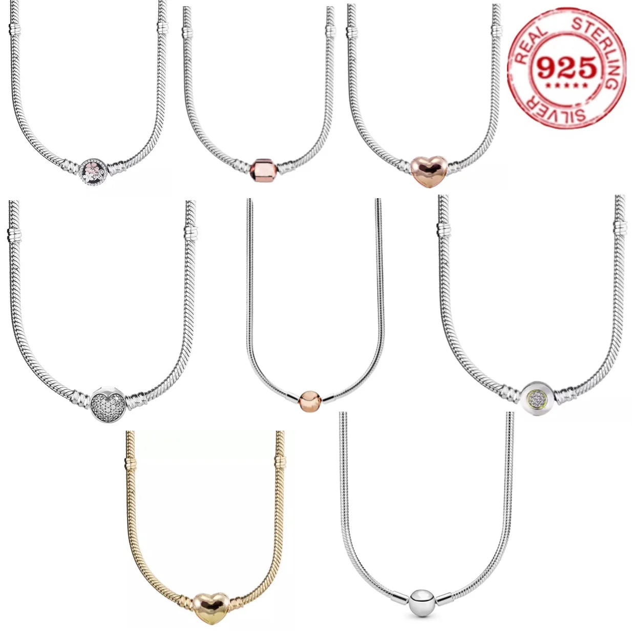 A best-selling luxury 100%925 sterling silver original sparkling zircon charm necklace for women as a DIY birthday gift jewelry