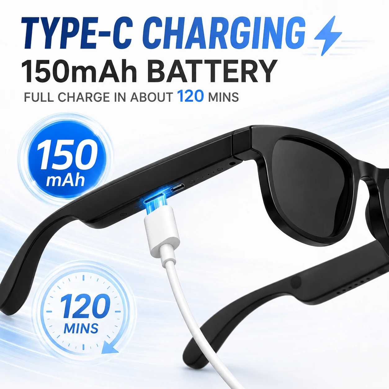 スマートBluetoothオーディオグラス、交換可能なブルー - Smart Audio Glasses Touch Control のレビューと価格