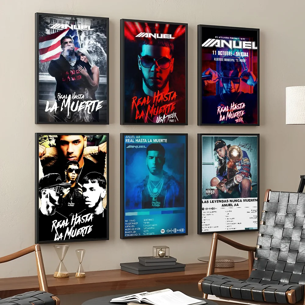 Hip Hop Rapper Anuel AA DIY Sticky Poster Whitepaper Prints Plakaty Grafika Vintage Malarstwo Dekoracyjne