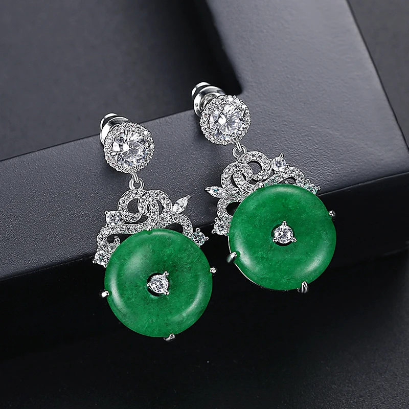 LUOTEEMI New Fashion Green Stone Drop Long Earrings for Women Elegant Girl Cubic Zirconia Earring Stylish Chic Jewelry Gifts